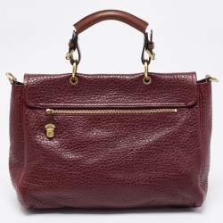 Mulberry Burgundy Grained Leather Polly Push Lock Top Handle Bag