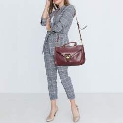 Mulberry Burgundy Grained Leather Polly Push Lock Top Handle Bag