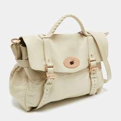 Pre Owned Mulberry Ivory Leather Oversized Alexa Top Handle Bag