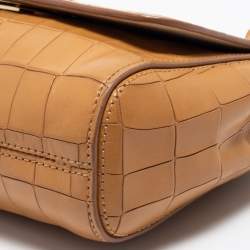 Pre Owned Mulberry Tan Croc Embossed Leather Small Lily Shoulder Bag