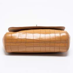Pre Owned Mulberry Tan Croc Embossed Leather Small Lily Shoulder Bag
