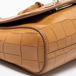 Pre Owned Mulberry Tan Croc Embossed Leather Small Lily Shoulder Bag