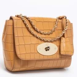 Pre Owned Mulberry Tan Croc Embossed Leather Small Lily Shoulder Bag