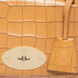Pre Owned Mulberry Tan Croc Embossed Leather Small Lily Shoulder Bag