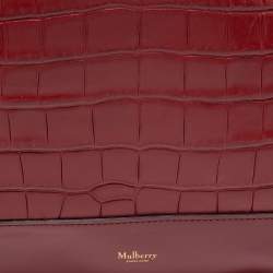 Pre Owned Mulberry Burgundy Croc Embossed Leather Marloes Hobo   
