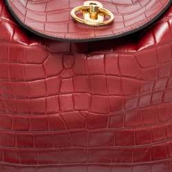 Pre Owned Mulberry Burgundy Croc Embossed Leather Marloes Hobo   