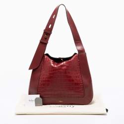 Pre Owned Mulberry Burgundy Croc Embossed Leather Marloes Hobo   