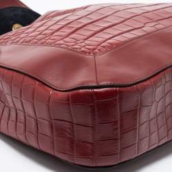 Pre Owned Mulberry Burgundy Croc Embossed Leather Marloes Hobo   