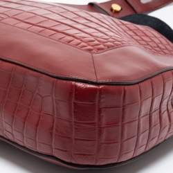 Pre Owned Mulberry Burgundy Croc Embossed Leather Marloes Hobo   
