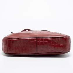 Pre Owned Mulberry Burgundy Croc Embossed Leather Marloes Hobo   