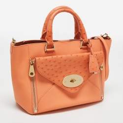 Pre Owned Mulberry Orange Ostrich And Leather Willow Tote
