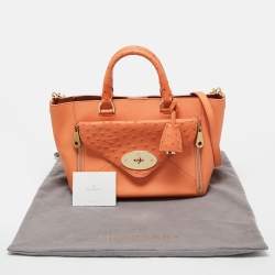 Pre Owned Mulberry Orange Ostrich And Leather Willow Tote