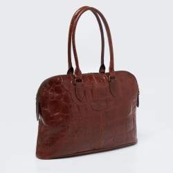 Mulberry Brown Croc Embossed Leather Bolide Satchel