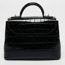 Mulberry Black Croc Embossed Leather Micro Seaton Top Handle Bag