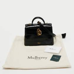 Mulberry Black Croc Embossed Leather Micro Seaton Top Handle Bag