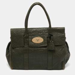 Mulberry Olive Green Croc Embossed Leather Bayswater Satchel