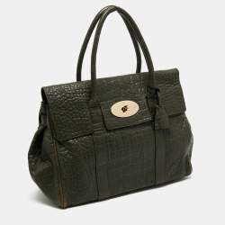 Mulberry Olive Green Croc Embossed Leather Bayswater Satchel