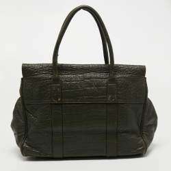 Mulberry Olive Green Croc Embossed Leather Bayswater Satchel