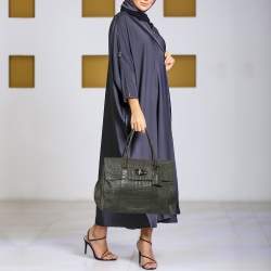 Mulberry Olive Green Croc Embossed Leather Bayswater Satchel
