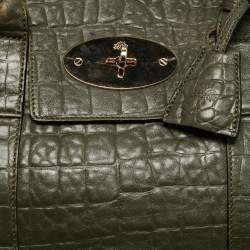 Mulberry Olive Green Croc Embossed Leather Bayswater Satchel