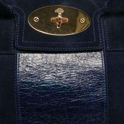 Pre Owned Mulberry Navy Blue Suede and Leather Bayswater Satchel