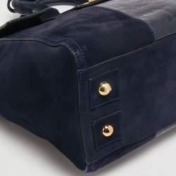 Pre Owned Mulberry Navy Blue Suede and Leather Bayswater Satchel