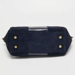 Pre Owned Mulberry Navy Blue Suede and Leather Bayswater Satchel