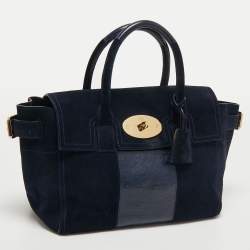 Pre Owned Mulberry Navy Blue Suede and Leather Bayswater Satchel