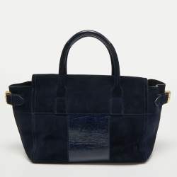 Pre Owned Mulberry Navy Blue Suede and Leather Bayswater Satchel