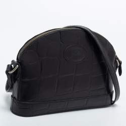 Pre Owned Mulberry Black Croc Embossed Leather Dome Crossbody Bag