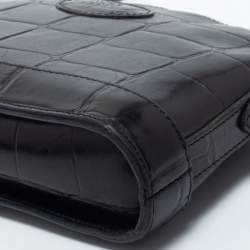Pre Owned Mulberry Black Croc Embossed Leather Dome Crossbody Bag