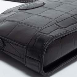 Pre Owned Mulberry Black Croc Embossed Leather Dome Crossbody Bag