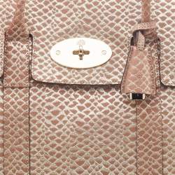 Mulberry Metallic Gold/Beige Snake Embossed Suede Bayswater Satchel