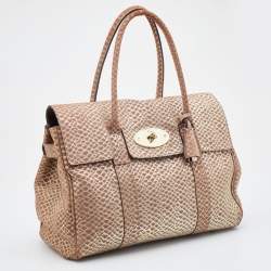 Mulberry Metallic Gold/Beige Snake Embossed Suede Bayswater Satchel