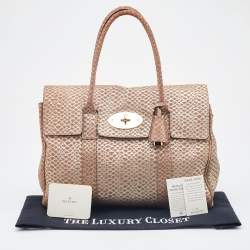 Mulberry Metallic Gold/Beige Snake Embossed Suede Bayswater Satchel