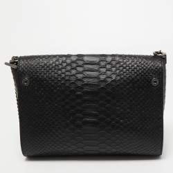 Mulberry Black Python Embossed Leather Delphine Chain Shoulder Bag