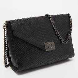 Mulberry Black Python Embossed Leather Delphine Chain Shoulder Bag