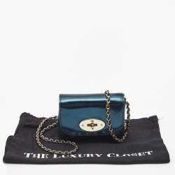 Pre Owned Mulberry Metallic Blue Patent Leather Mini Lily Crossbody Bag
