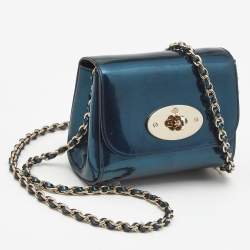 Pre Owned Mulberry Metallic Blue Patent Leather Mini Lily Crossbody Bag