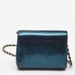 Pre Owned Mulberry Metallic Blue Patent Leather Mini Lily Crossbody Bag