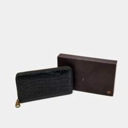 Mulberry Black Croc Embossed Zip Around Continental Wallet