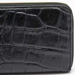 Mulberry Black Croc Embossed Zip Around Continental Wallet