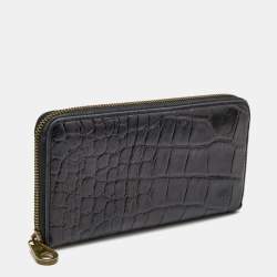 Mulberry Black Croc Embossed Zip Around Continental Wallet