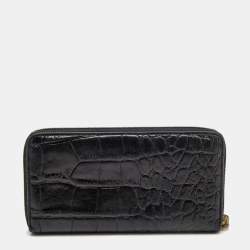 Mulberry Black Croc Embossed Zip Around Continental Wallet