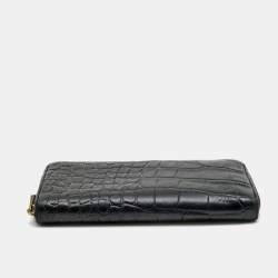 Mulberry Black Croc Embossed Zip Around Continental Wallet