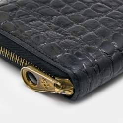 Mulberry Black Croc Embossed Zip Around Continental Wallet