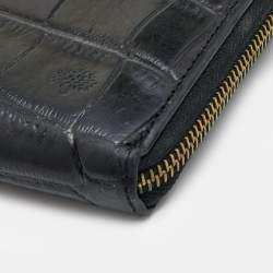 Mulberry Black Croc Embossed Zip Around Continental Wallet