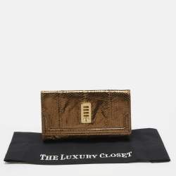 Pre Owned Mulberry Gold Watersnake Leather Maggie Clutch