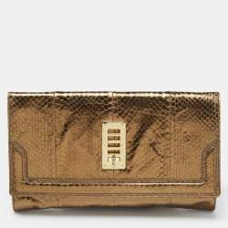 Pre Owned Mulberry Gold Watersnake Leather Maggie Clutch