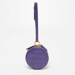 Mulberry Purple Croc Embossed  Leather Mini Trunk Wristlet Clutch
